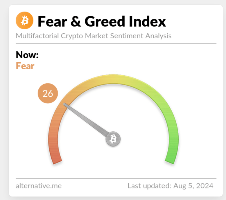 Bitcoin Fear and Greed 5 August 2024